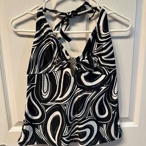 Black and White Halter Bathing Suit Top